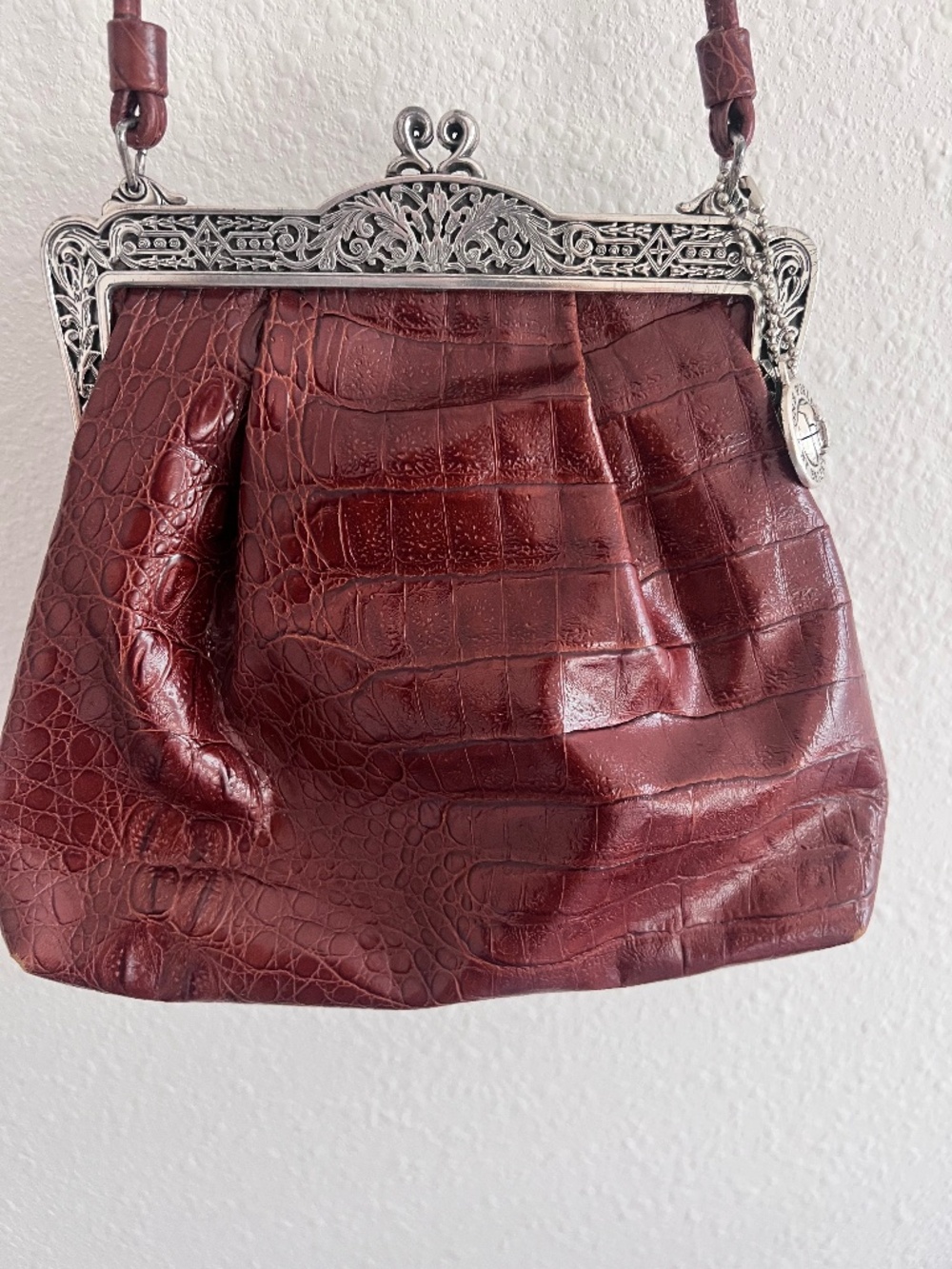 One World By Brighton Croc-embossed Leather Kiss Lock Crossbody